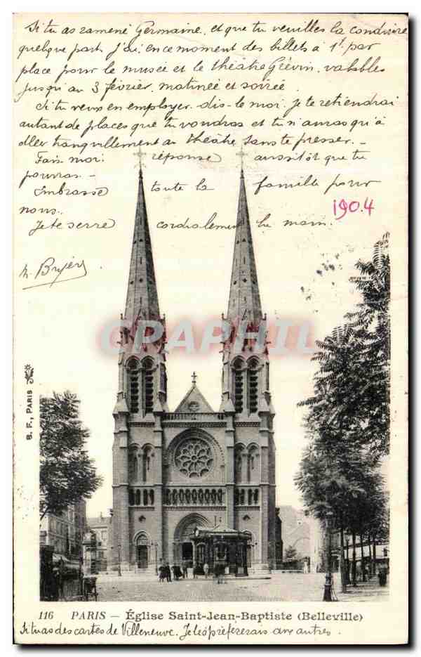 CPA Paris Eglise Saint Jean Baptiste Belleville