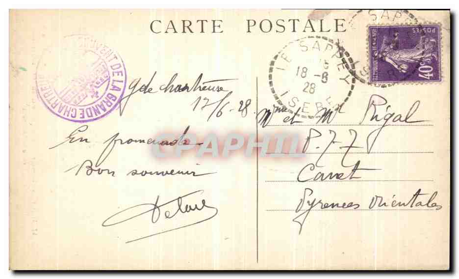 Dauphiné — Le Couvent de la Grande-Chartreuse et le Grand Som — Ci. A. V. n°57 — Achterkant