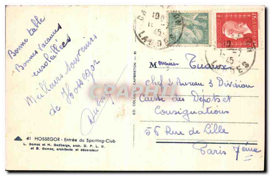 CPA Hossegor Entree du Sporting Club  — Rückseite