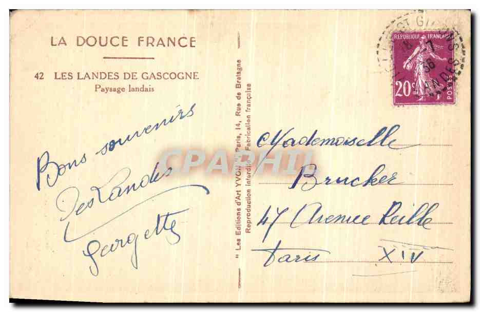 Les Landes de Gascogne — Paysage landais — Yvon — Rückseite