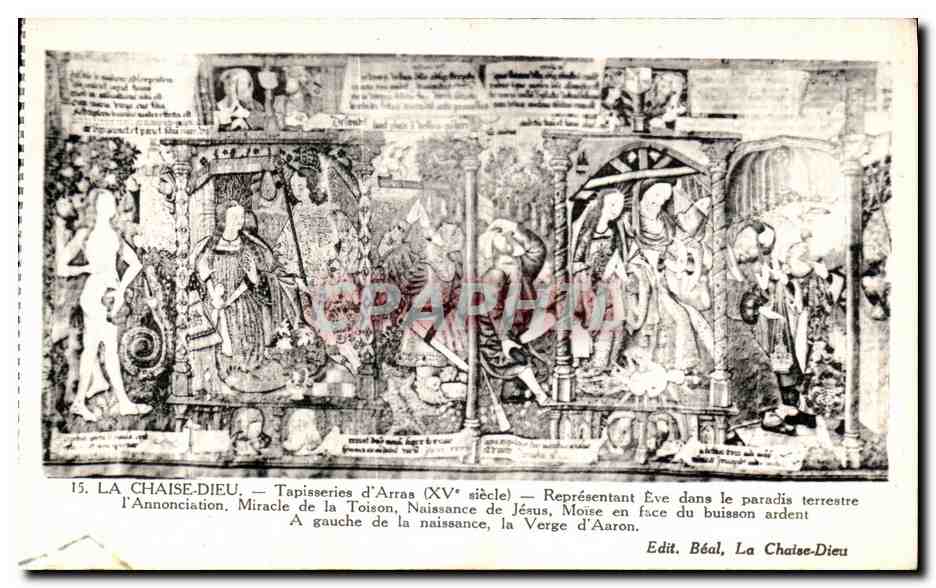 CPA La Chaise Dieu Tapisseries Eve dans le paradis terrestre Annonciation Miracle de la Toison Naissance de Jesus