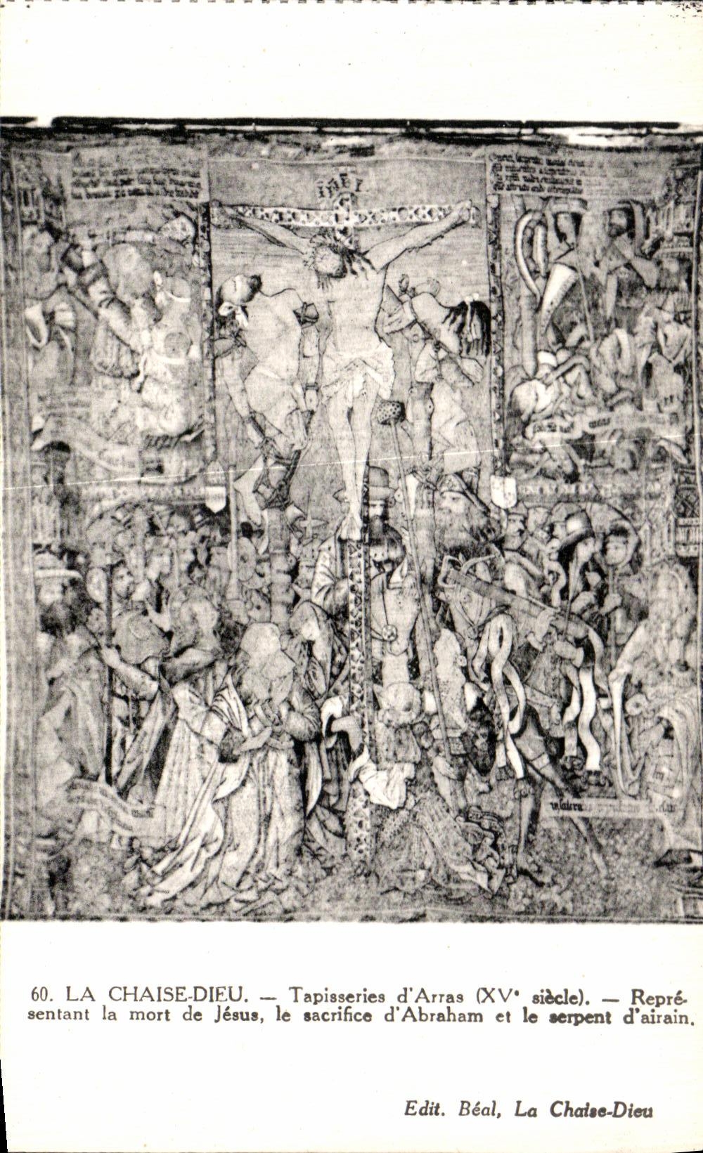 La Chaise-Dieu — Tapisseries d'Arras (XVe siècle) — Représentant la mort de Jésus, le sacrifice d'Abraham et le serpent d'airain