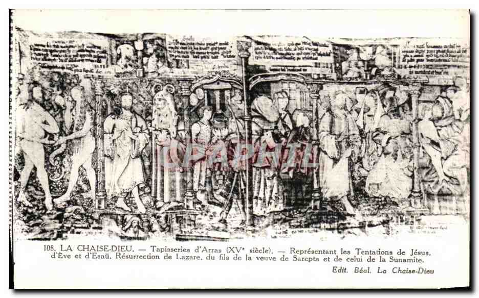 La Chaise-Dieu — Tapisseries d'Arras (XVe siècle) — Représentant les Tentations de Jésus, d’Eve et d’Esau, Résurrection de Lazare, du fils de la veuve de Sarepta et de celui de la Sunamite