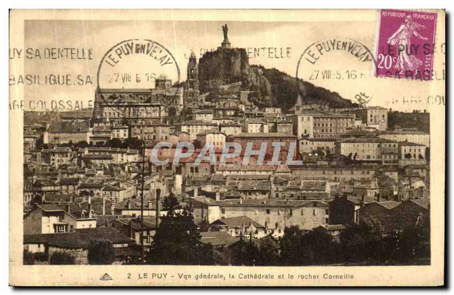 Le Puy - Vue générale, la Cathédrale et le rocher Cornelle — C° Alsaciennes des Arts Photographiques, Strasbourg