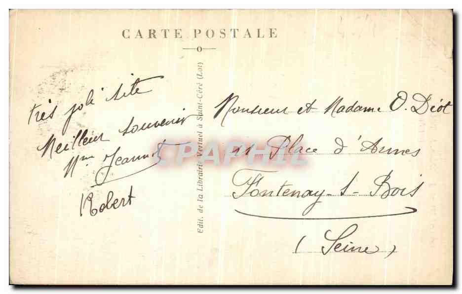 CPA Le Lot Illustre Autoire Pres St Cere Le Sommet de La Cote et La Cascade — Achterkant