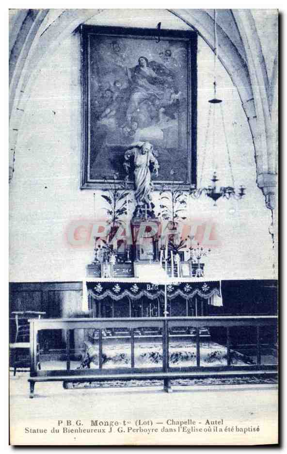 P.B.G. Monge-t (Lot) — Chapelle - Autel — Statue du Bienheureux J.G. Perboyre dans l'Église où il a été baptisé