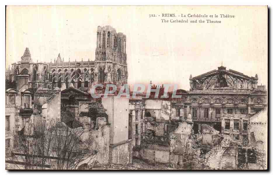 CPA Reims La Cathedrale et Le Theatre Militaria