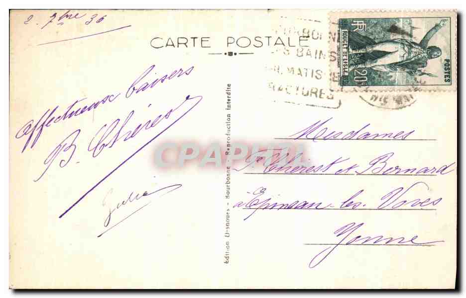 CPA Bourbonne Les Bains Etablissement Thermal et La Fontaine Chaude  — Rückseite