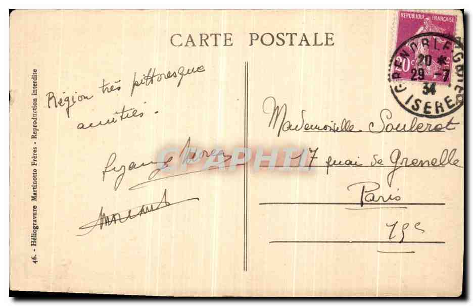 Les GRANDS GOULETS — La route en surplomb sur les Gorges de la Verpaizon — Héliogravure Martinotto Frères — Rückseite