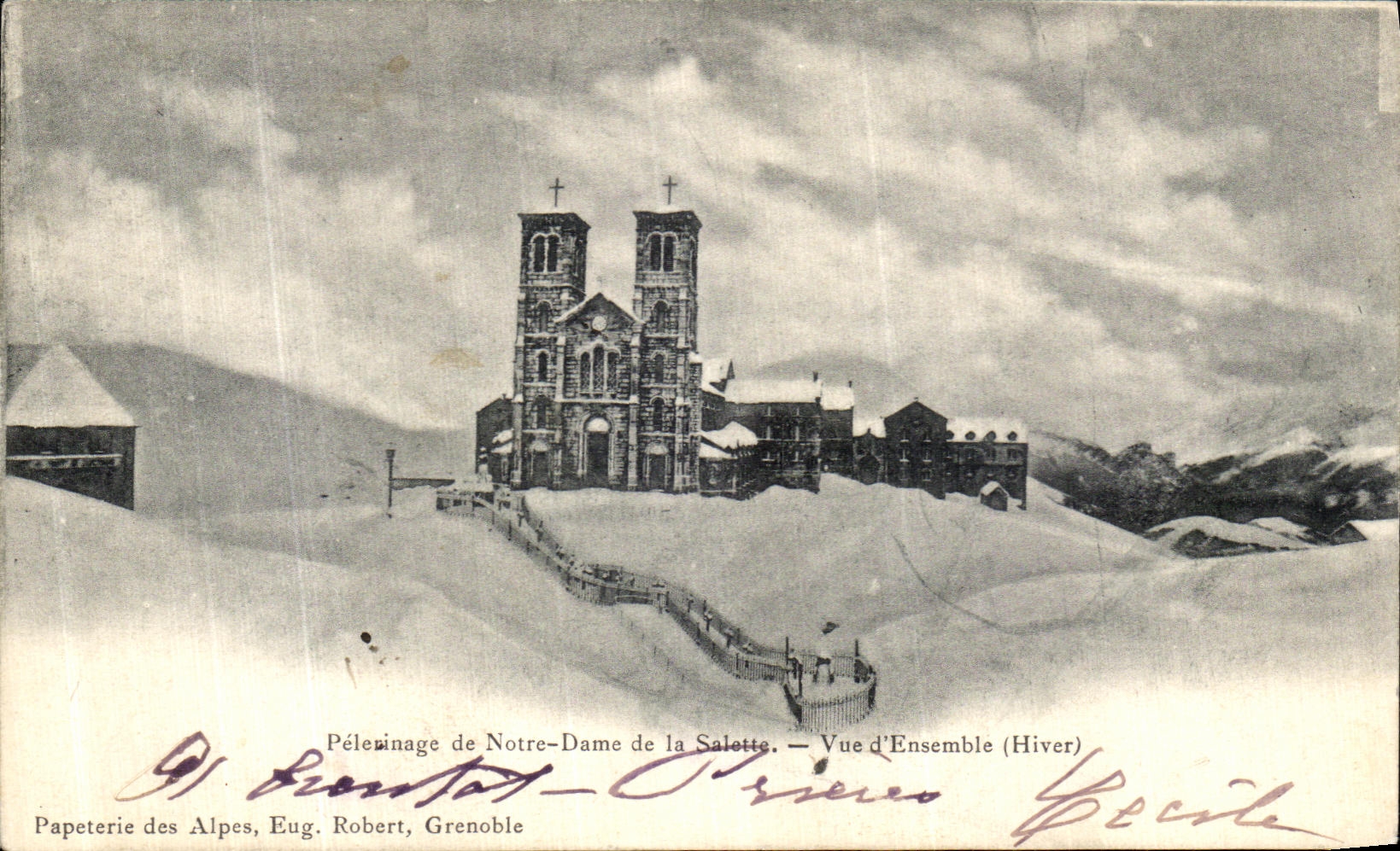 Pilgerreise Notre-Dame de la Salette — Gesamtaufnahme (Winter) — Papeterie des Alpes, Eug. Robert, Grenoble