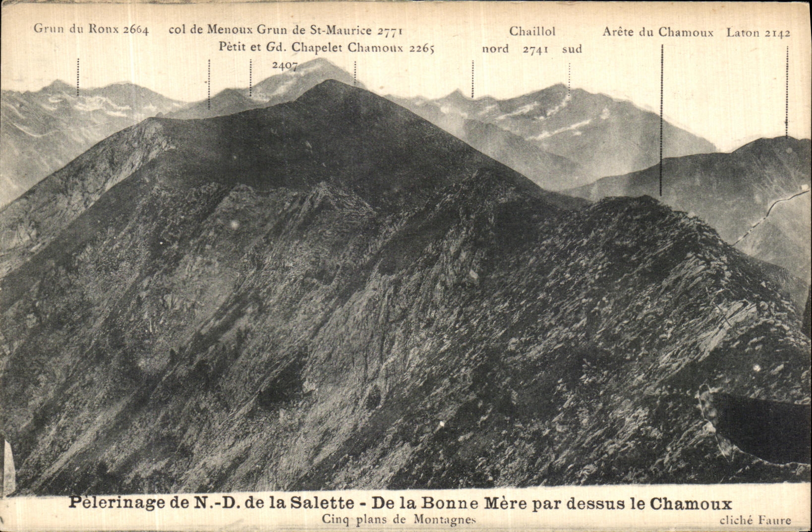 Pèlerinage de N.-D. de la Salette - De la Bonne Mère par dessus le Chamoux — Cinq plans de Montagnes — cliché Faure