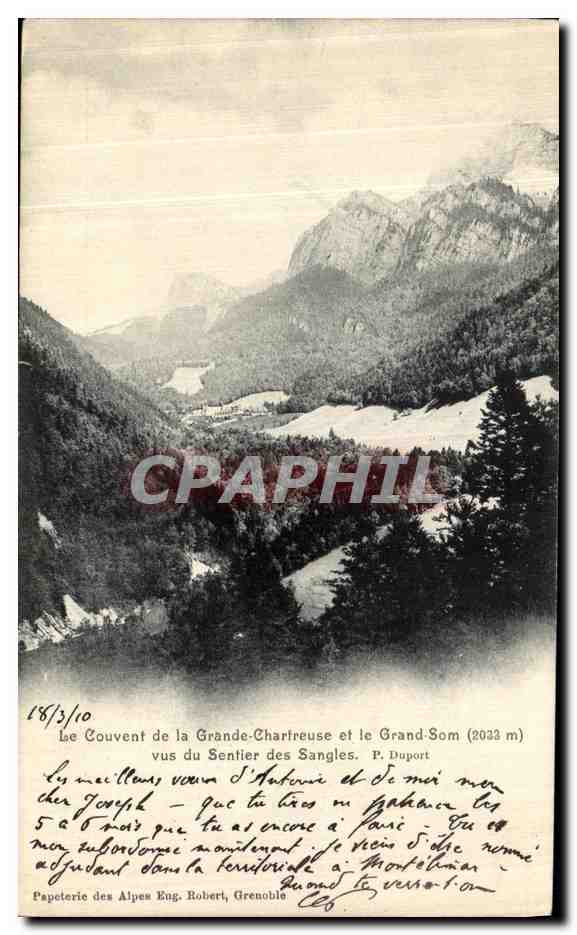 Le Couvent de la Grande-Chartreuse et le Grand-Som (2033 m) — vus du Sentier des Sangles — Papeterie des Alpes Eug. Robert, Grenoble