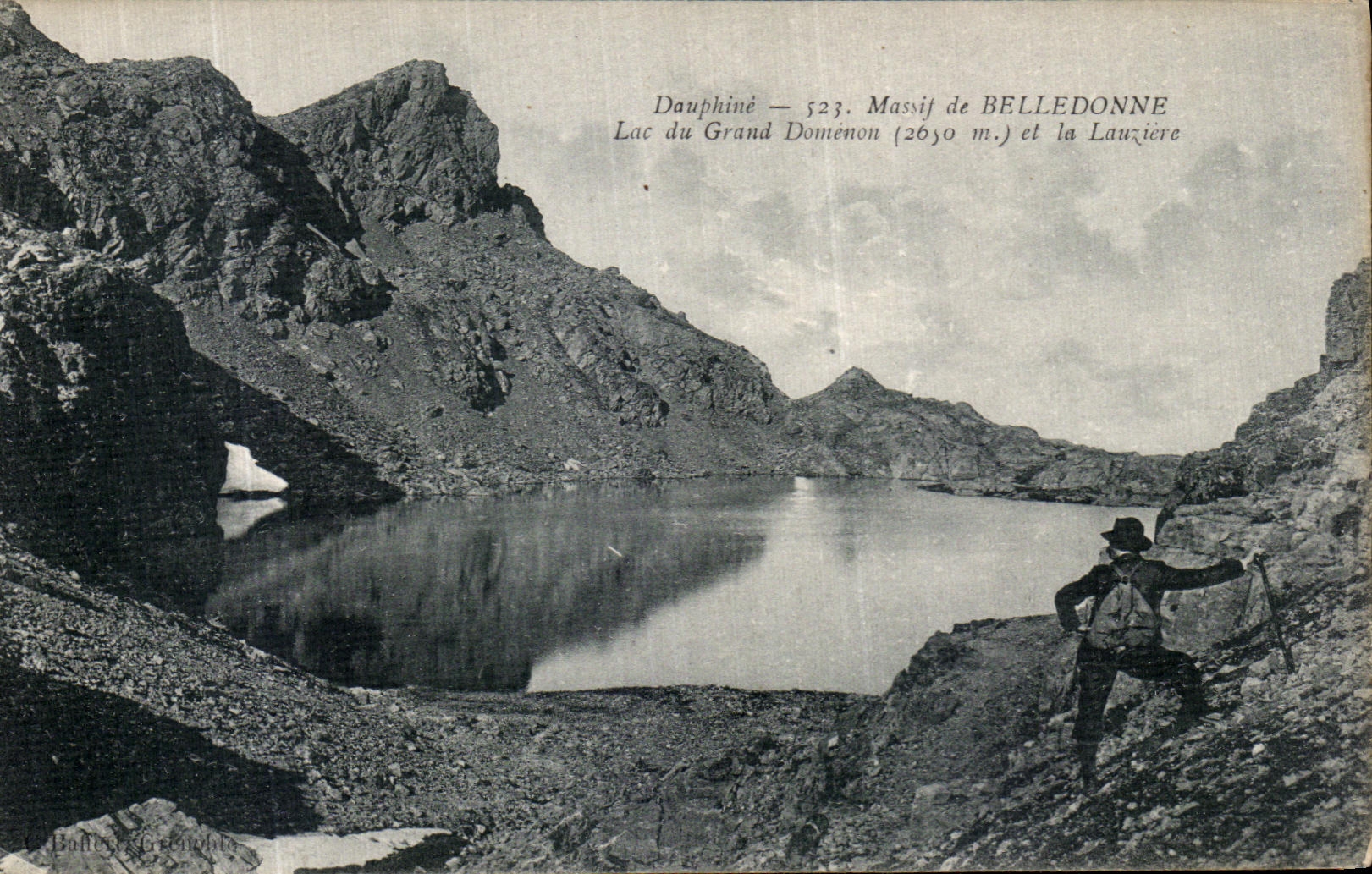 Lac du Grand Domenon — Massif de Belledonne (2650 m.) et la Lauzière — éditeur Ballot-Grenoble, n° 523
