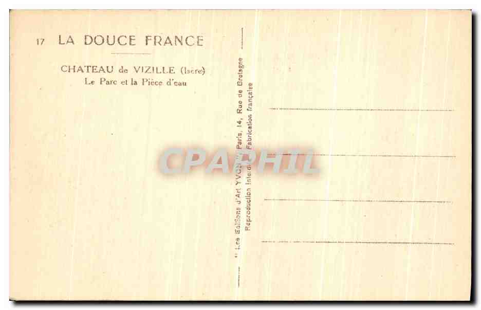 Château de Vizille — Le Parc et la Pièce d'eau — Éditions d'Art Yvon, Paris — Rückseite