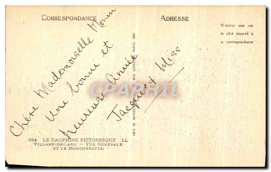 Villard-de-Lans — Vue Générale et Le Moucherotte — éditeur non visible — Achterkant