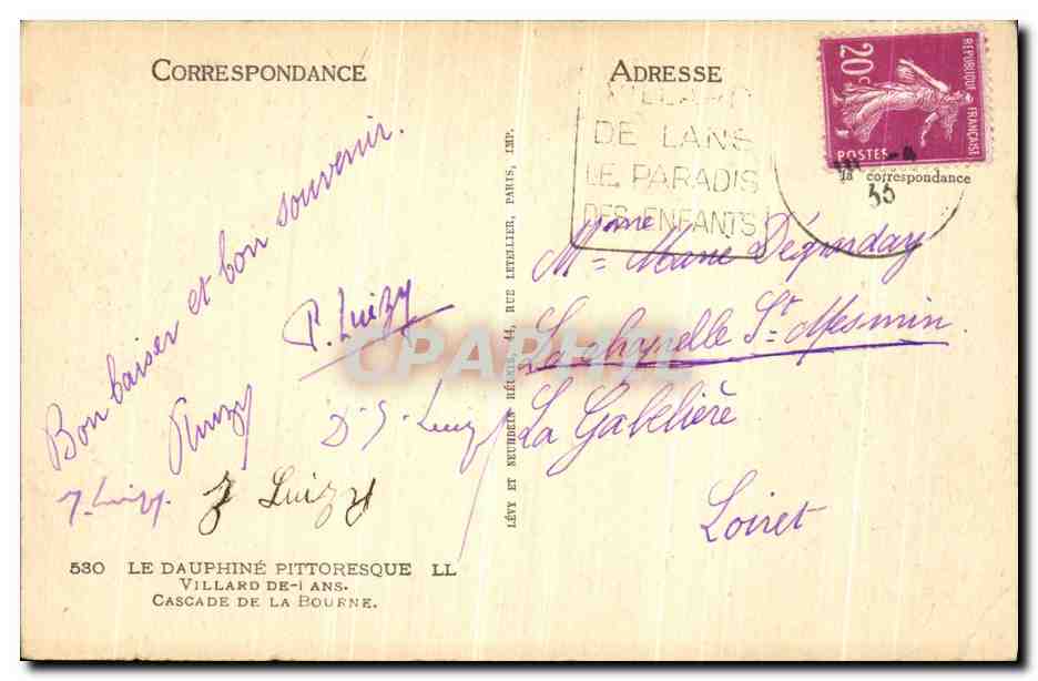 CPA Le Dauphine Pittoresque Villard De Lans Cascade de la Bourne — Rückseite