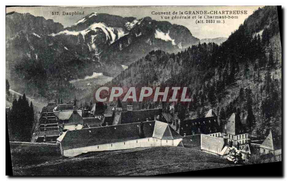 Couvent de la Grande-Chartreuse — Vue générale et le Charmant-Som (alt. 2033 m.) — Edit. Bourcier, Grenoble