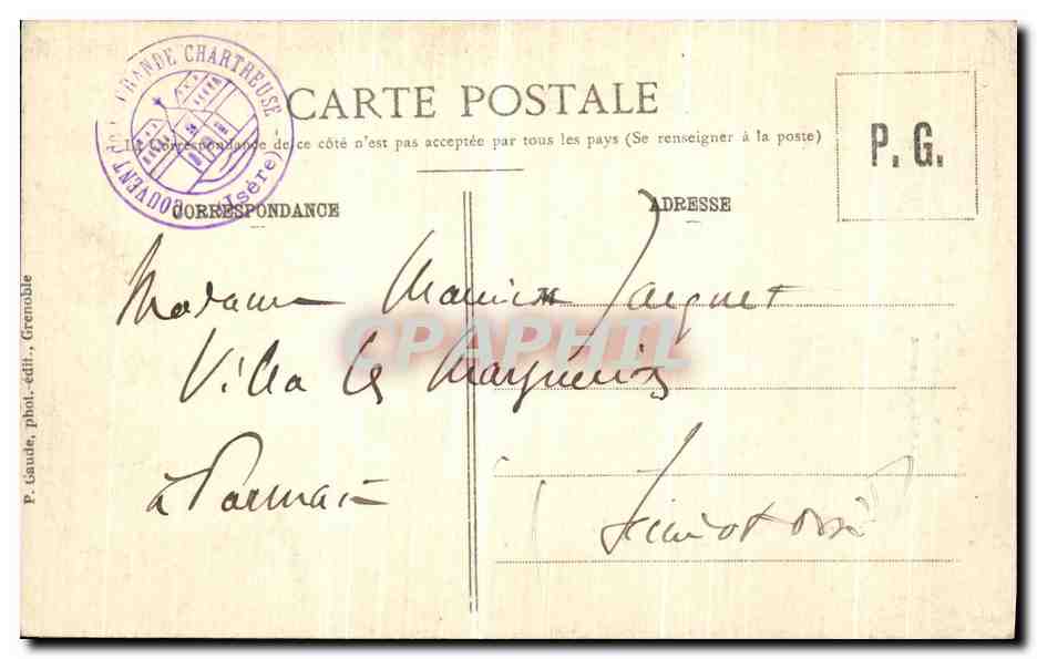Grande-Chartreuse — Entrée du Désert — P. Léaude, phot.édit., Grenoble, n°629 — Achterkant
