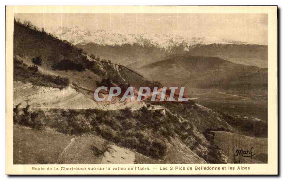 Route de la Chartreuse vue sur la vallée de l'Isère — Les 3 Pics de Belledonne et les Alpes — Marf