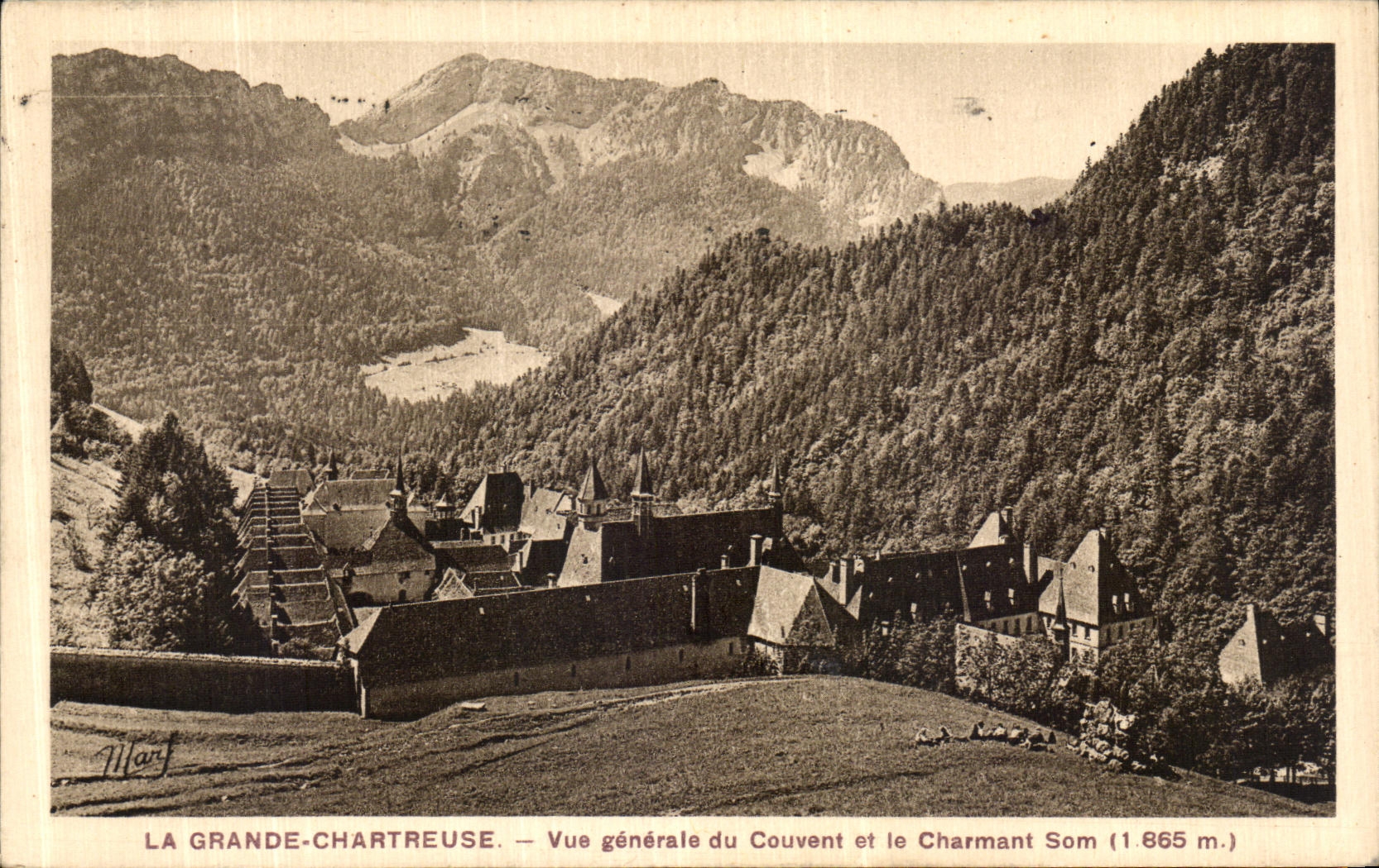 La Grande-Chartreuse — Vue générale du Couvent et le Charmant Som (1.865 m.) — Édition Marf