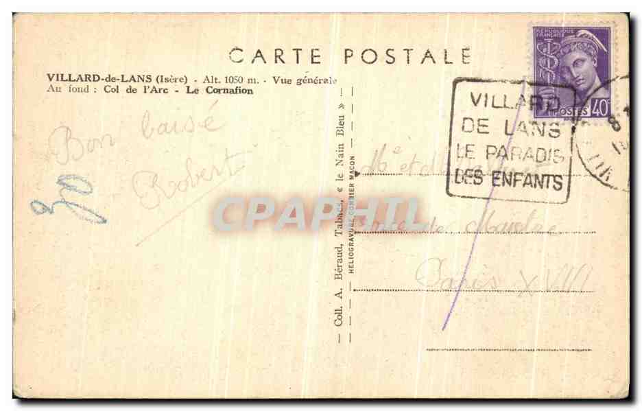 Villard-de-Lans (Isère) — Allgemeiner Blick — Héliogravure A. Bérard — Rückseite