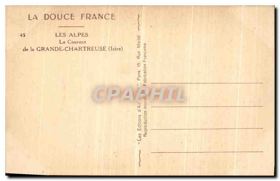 Le Couvent de la Grande-Chartreuse — Les Alpes — Éditions d'Art Français — Verso