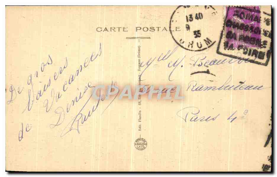 Tarjeta postal antigua Dauphine Les Grande Goulets — Reverso