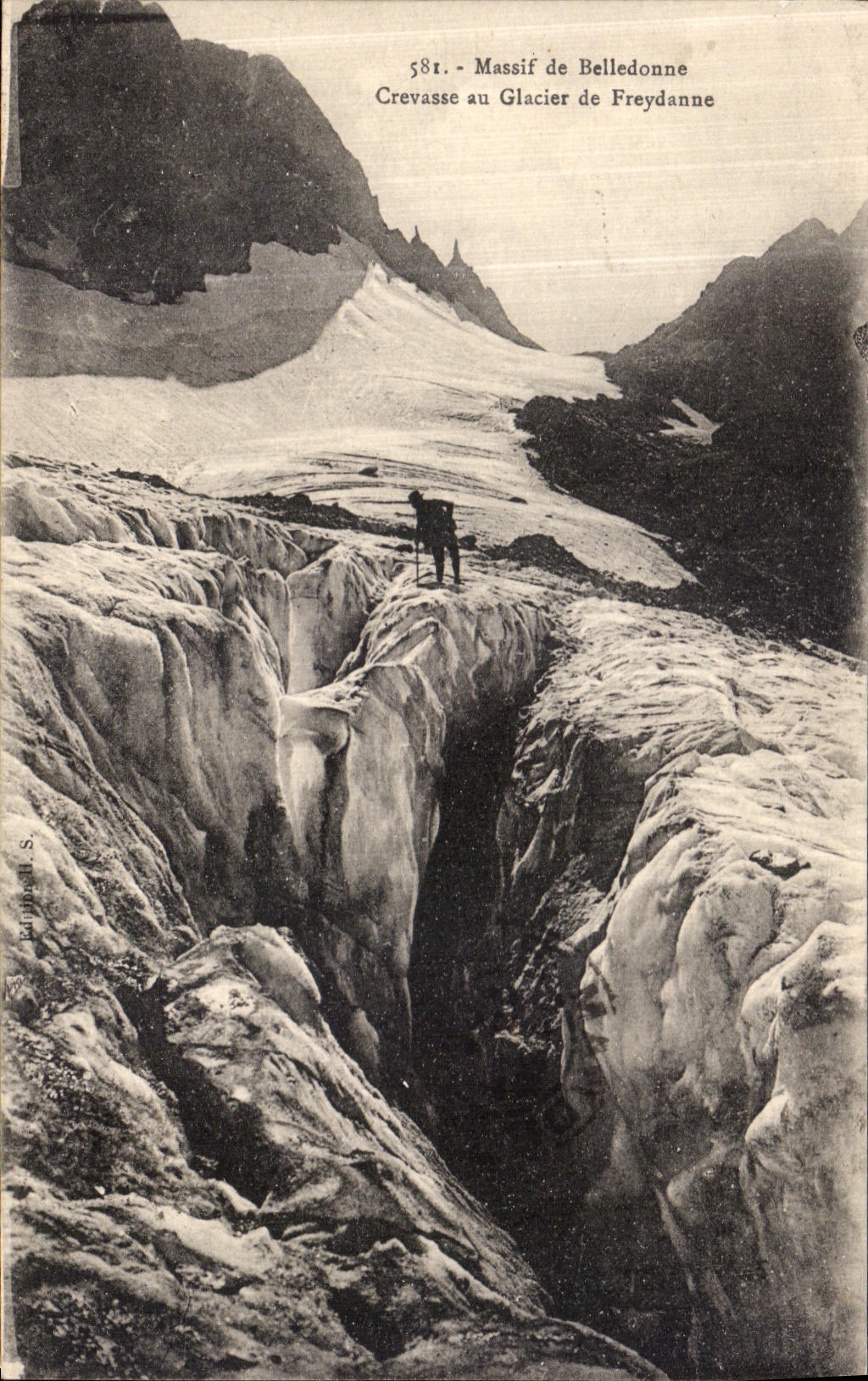 Massif de Belledonne — Crevasse au Glacier de Freydanne — éditeur S. (S. Kuhn & Cie ?) n° 581