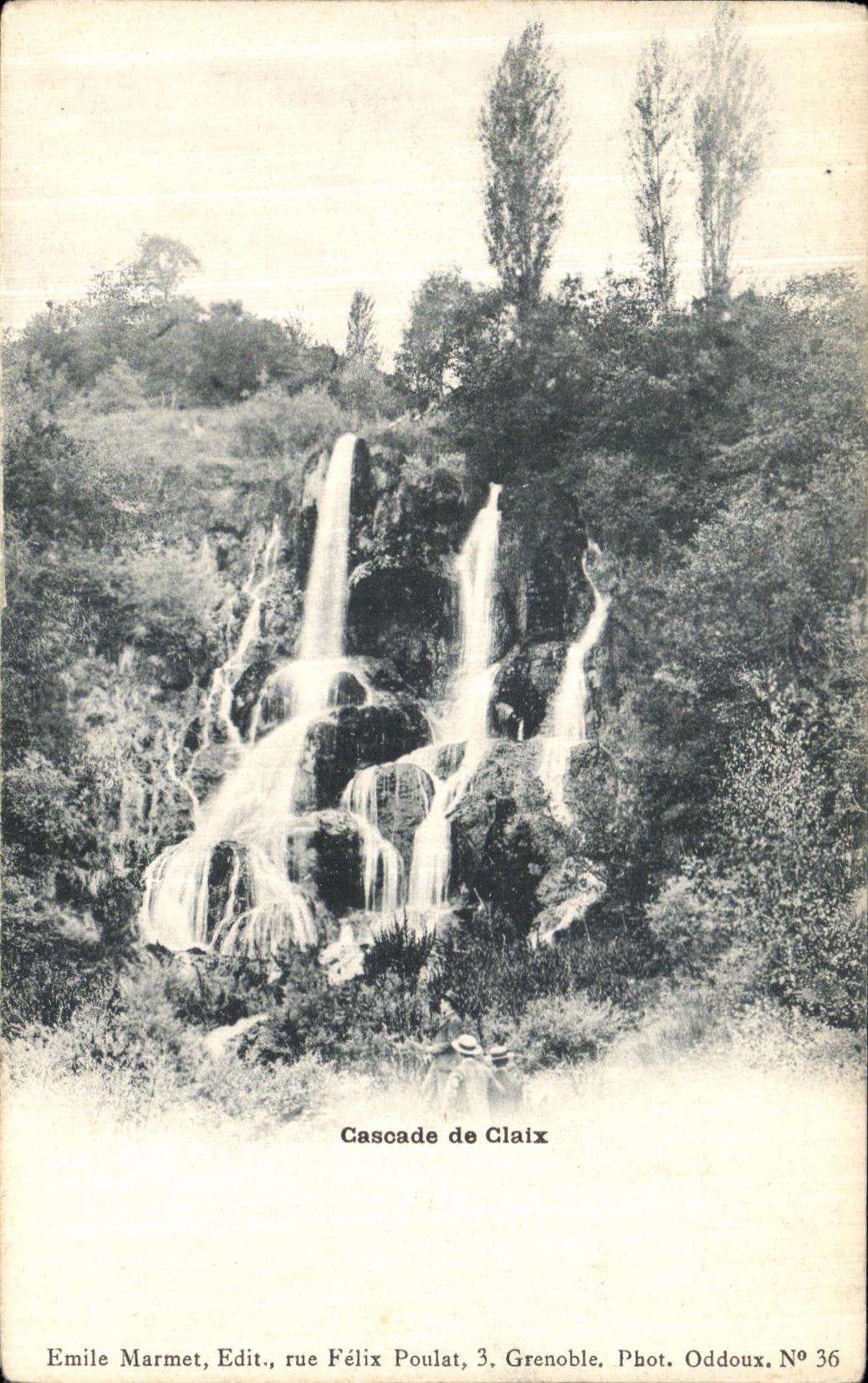Cascade de Claix — Grenoble — Éditeur Emile Marmet, rue Félix Poulat, 3, Grenoble. Phot. Oddoux, N° 36