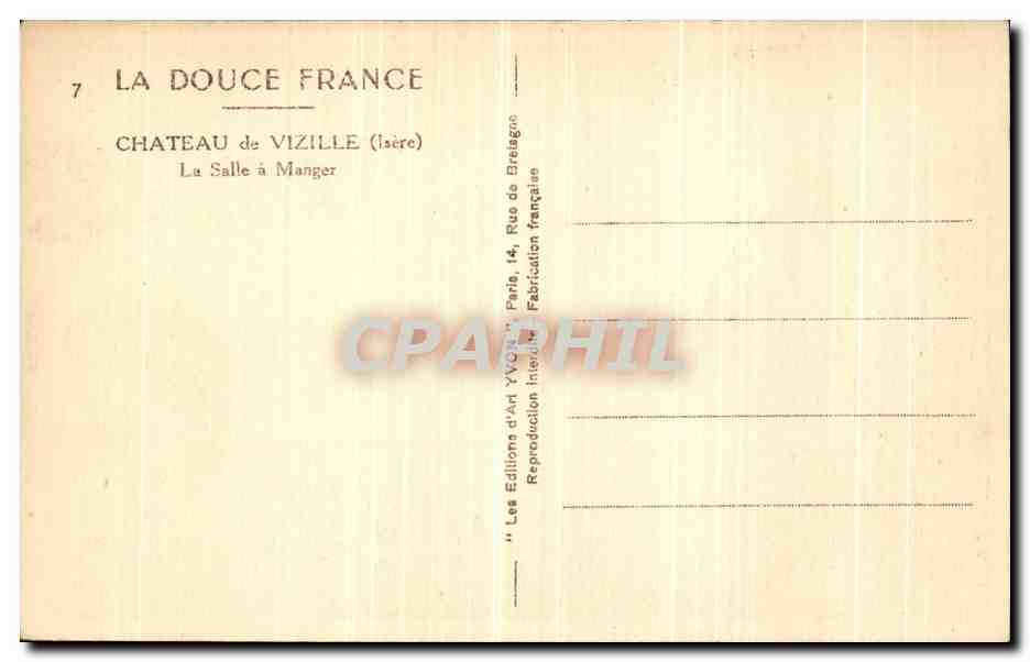 CPA Chateau de Vizille La Salle a Manger — Rückseite