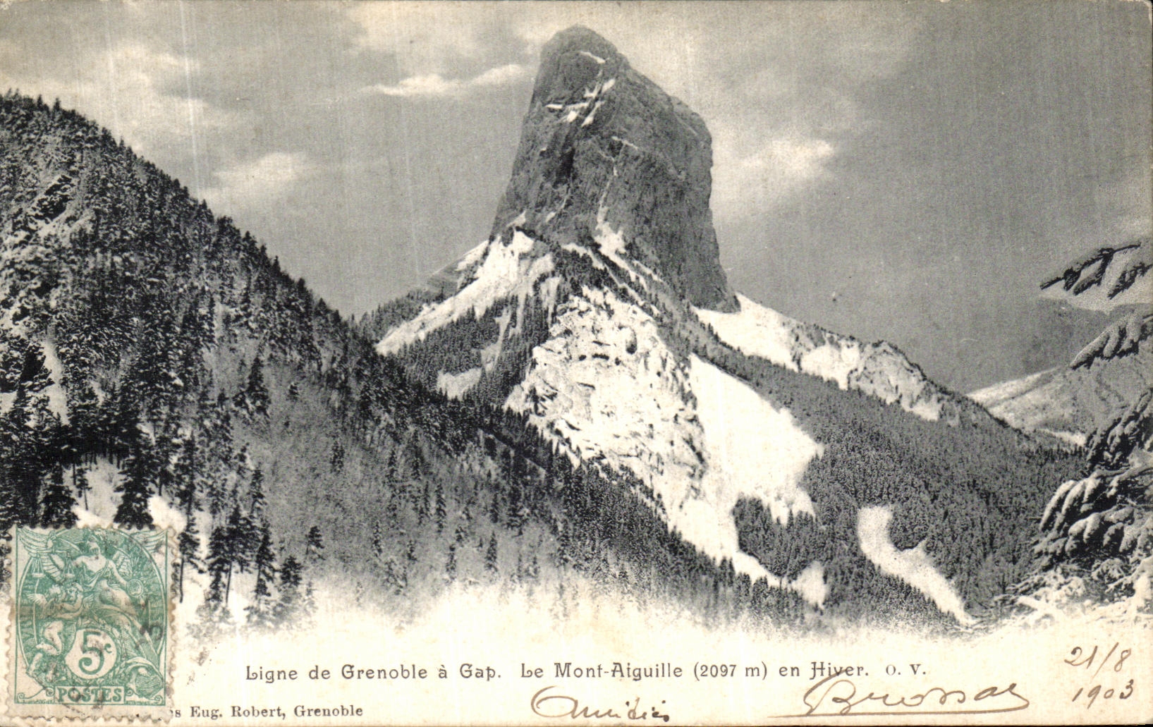 Mont-Aiguille (2097 m) im Winter — Linie von Grenoble nach Gap — Eug. Robert, Grenoble