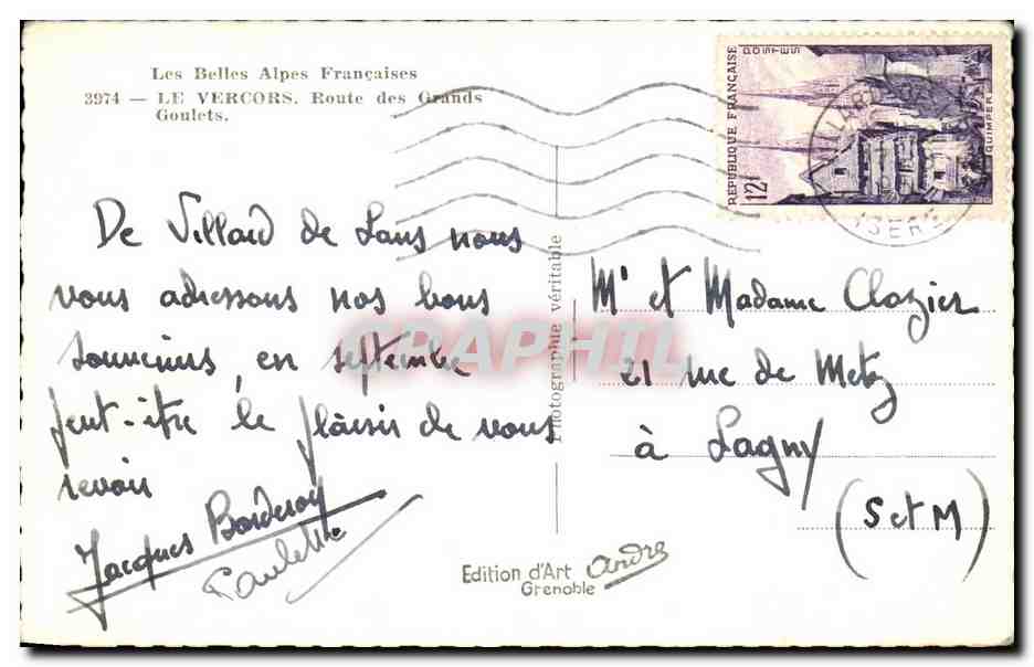 Les Belles Alpes Françaises — Route des Grands Goulets — Édition d'Art Andris, Grenoble — Achterkant