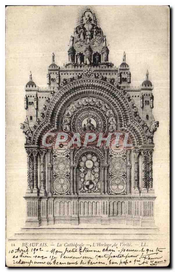 Cartolina d'epoca Beauvais — La Cattedrale — L'Orologio della Verità