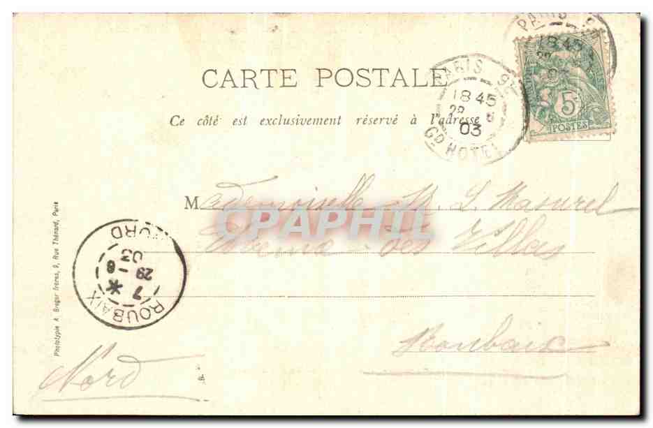 Chantilly — vue prise du jardin anglais — Phototypie A. Beger, Paris — Verso