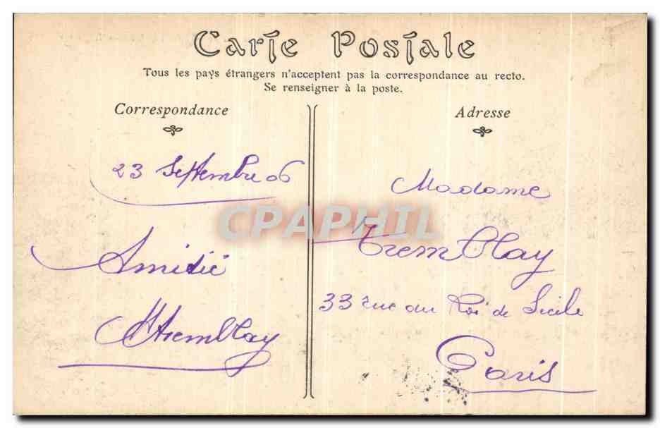 CPA Chateau de Chantilly Entree — Rückseite