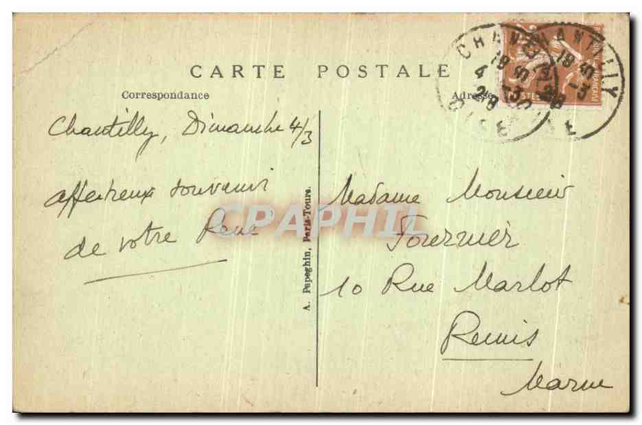 CPA Chateau de Chantilly — Rückseite