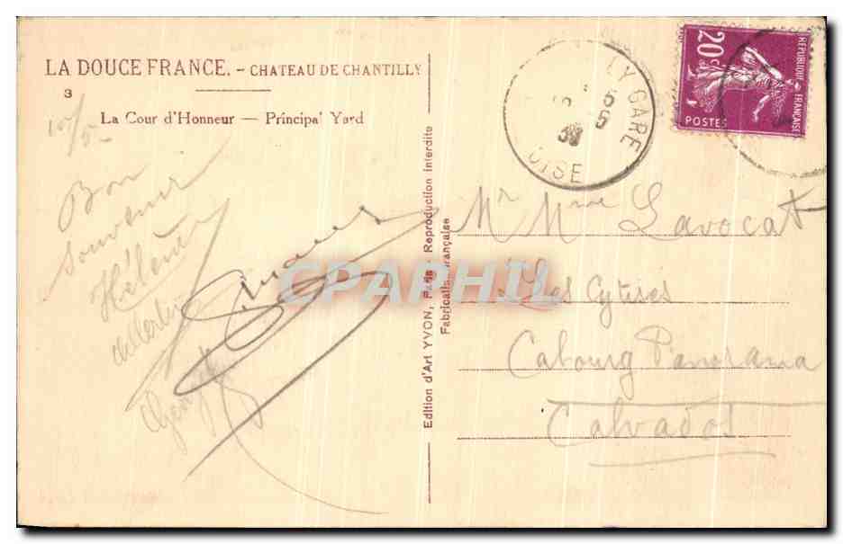 Chantilly - La Cour d'Honneur du Château — Édition d'Art YVON, n°107 — Achterkant