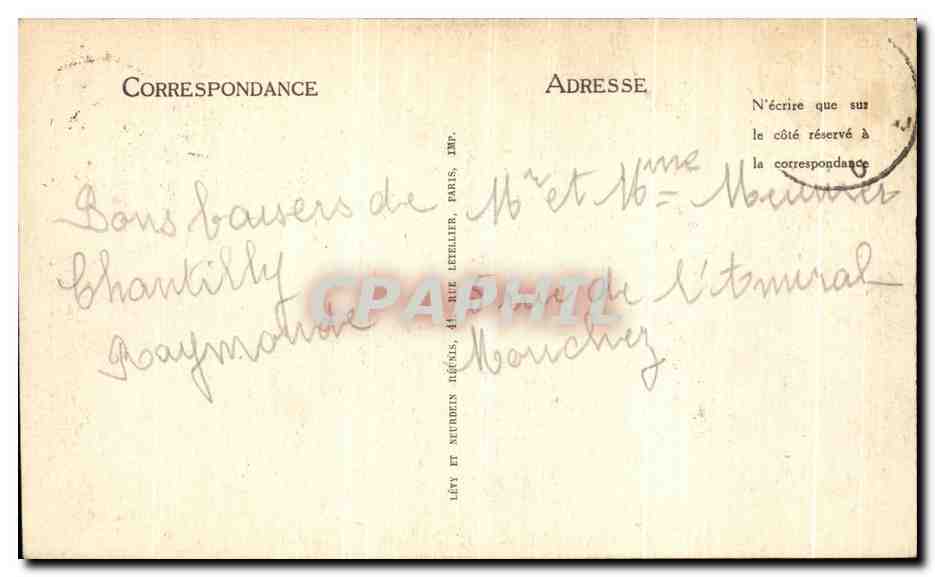 Château de Chantilly — L'Île d'Amour — éditeur ND, n° 11 — Rückseite