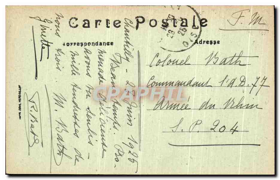 CPA Chantilly Statue du duc d Aumale par Gerome — Verso