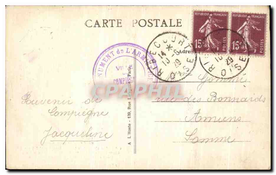Forêt de Compiègne — Pavillon de la paix signé par l'Armistice — éditeur Paris — Rückseite