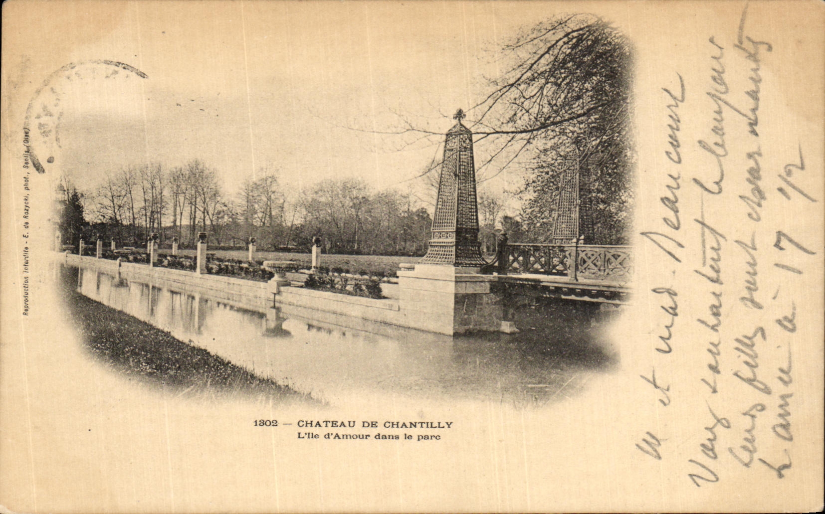 Château de Chantilly — L'Île d'Amour dans le parc — Reproduction lith. E. de Bagni, Paris