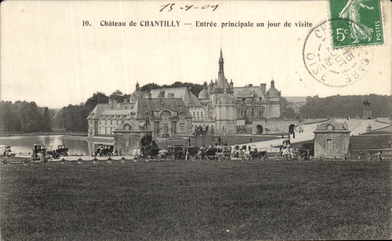 Antike Ansichtskarte Schloss Chantilly Haupteingang Ein Besuchstag