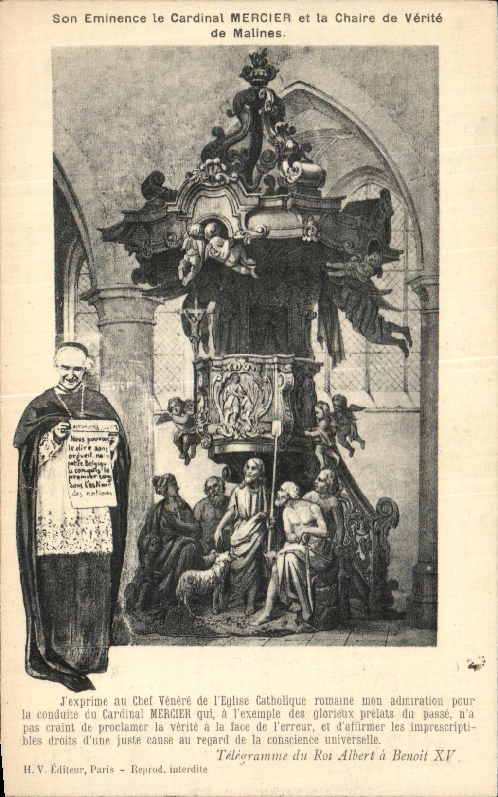 CPA Son eminence le cardinal Mercier et la chaire de Verite de Malines 