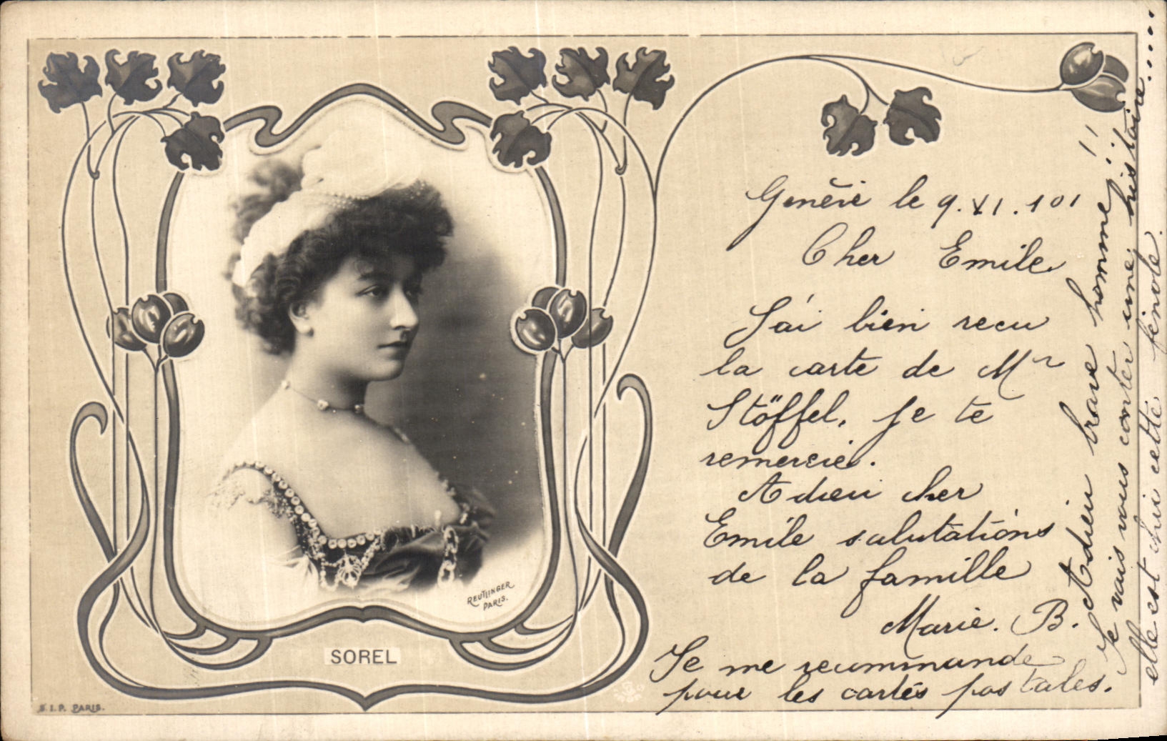 Jeune femme — portrait Art Nouveau — J.P. Sorel, Paris
