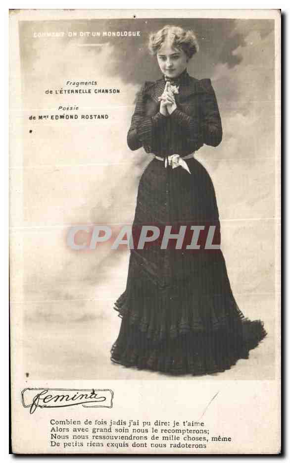 Femme en robe noire — poème de Mme Edmond Rostand — éditeur Femina