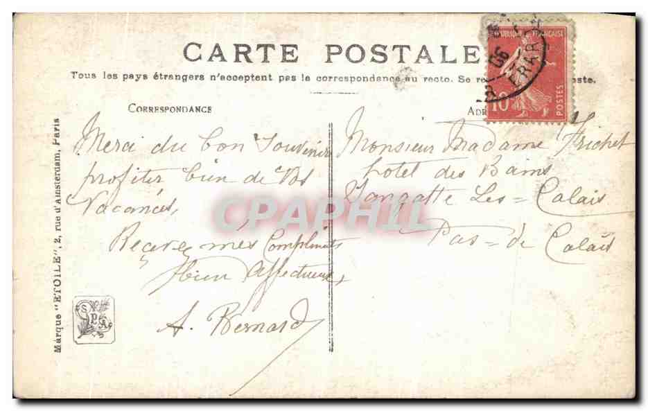 CPA Ssalon 1908 Bellanger La chaumiere  — Verso
