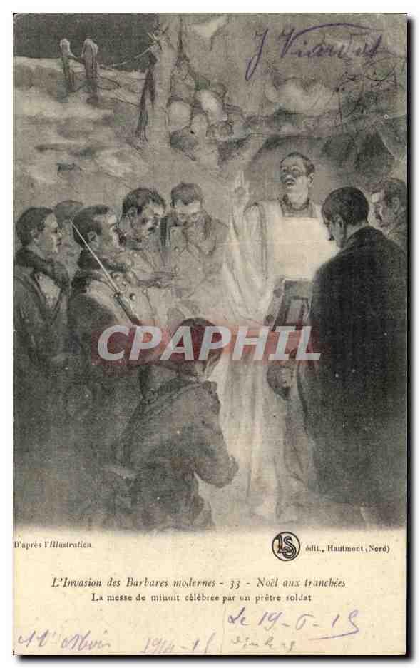 CPA L invasion des barbares modernes Noel aux tranchees Militaria 