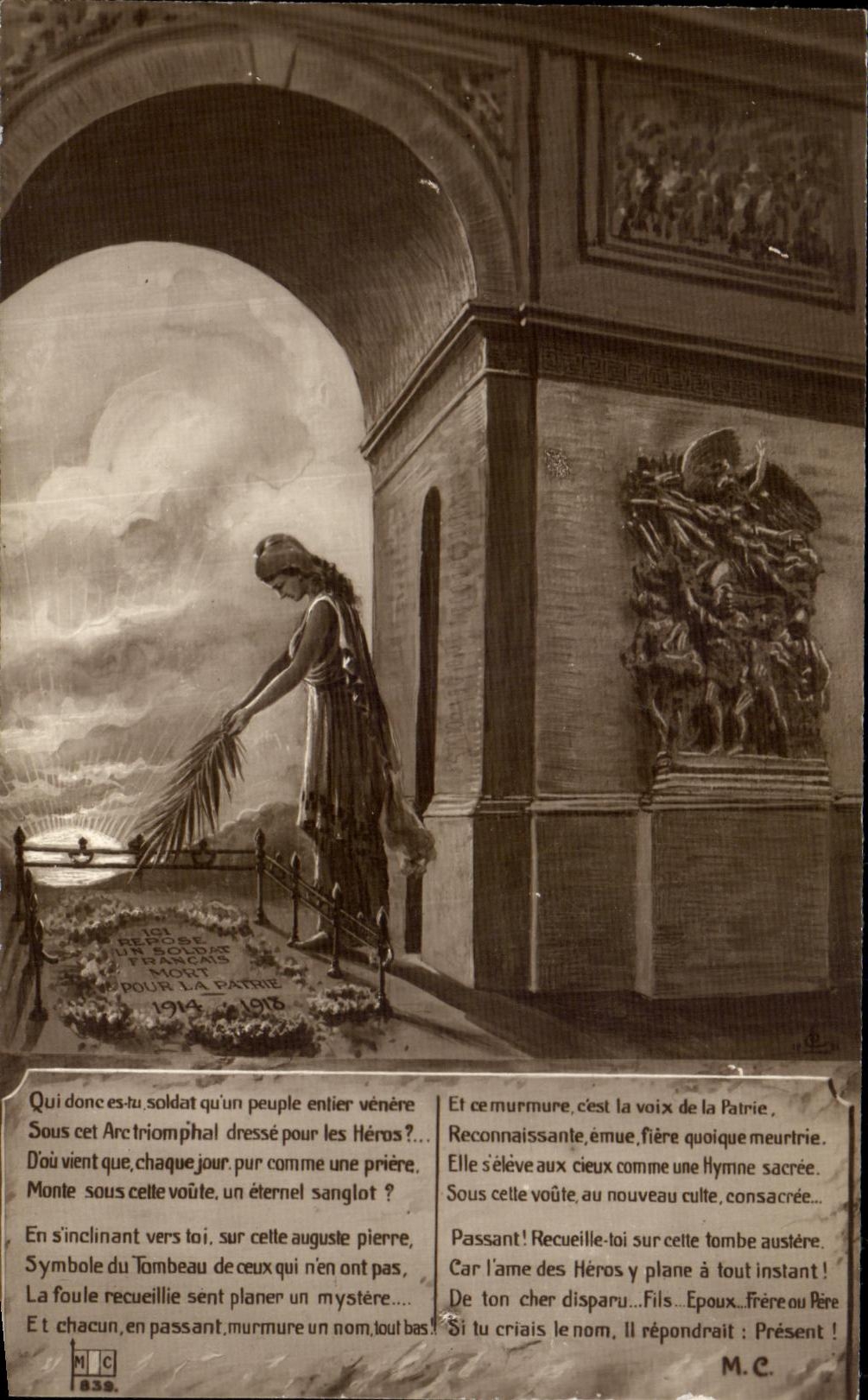 CPA Soldat Inconnu Paris Arc de TRiomphe Militaria 