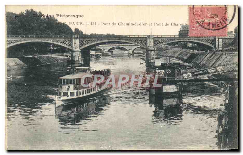 La Seine Pittoresque — Paris — Pont du Chemin-de-Fer et Pont de Charenton — éditeur H. E. Paris, n° 151