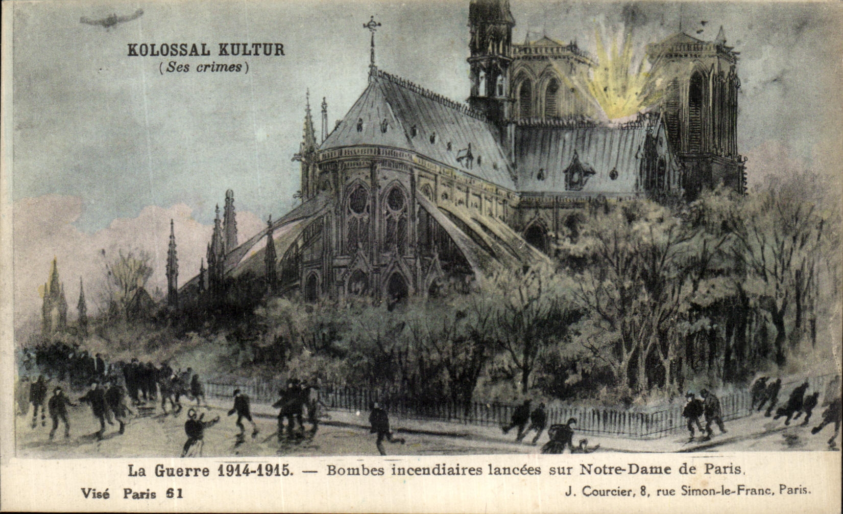 CPA Kolossal Kultur Notre Dame De Paris Bombes incendiaires lancees sur Notre Dame